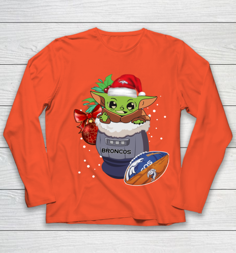 Denver Broncos Christmas Baby Yoda Star Wars Funny Happy NFL Youth Long Sleeve 4