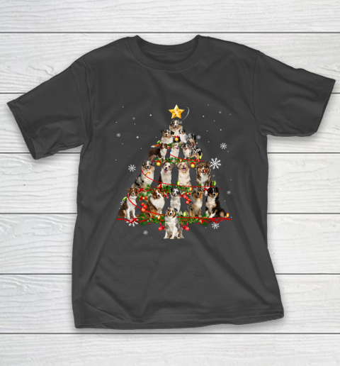 Australian Shepherd Christmas Tree Light Funny Dog Xmas T-Shirt