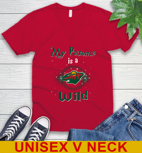 NHL Hockey Harry Potter My Patronus Is A Minnesota Wild V-Neck T-Shirt 6