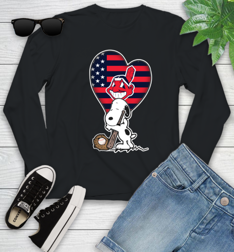 Cleveland Indians MLB Baseball The Peanuts Movie Adorable Snoopy Youth Long Sleeve 2