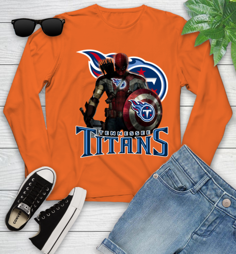 NFL Captain America Thor Spider Man Hawkeye Avengers Endgame Football Tennessee Titans Youth Long Sleeve 4
