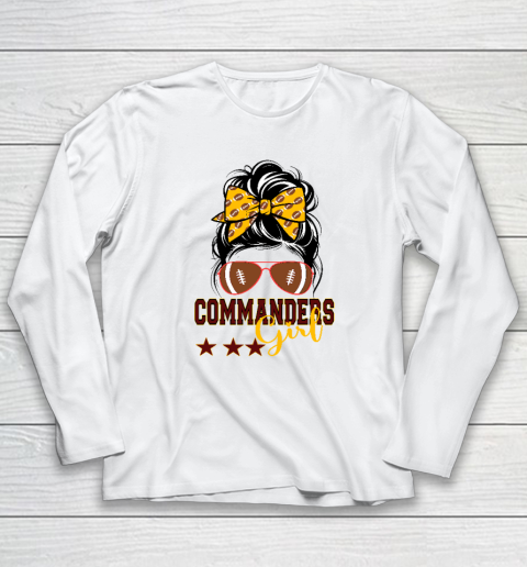Retro Commanders Girl Messy Bun Sports Fan Team Matching Long Sleeve T-Shirt