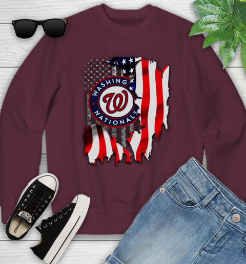 Washington Nationals MLB Baseball American Flag Youth Sweatshirt 4