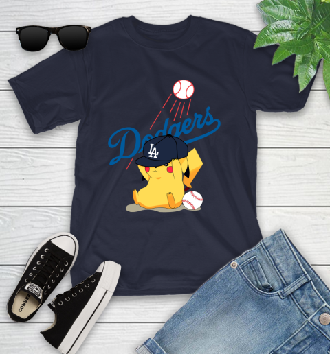 MLB Pikachu Baseball Sports Los Angeles Dodgers Youth T-Shirt 3