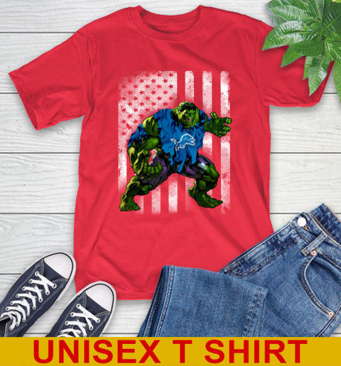Detroit Lions Hulk Marvel Avengers NFL Football American Flag T-Shirt 12