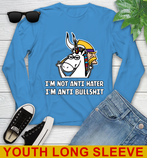 Minnesota Vikings NFL Football Unicorn I'm Not Anti Hater I'm Anti Bullshit Youth Long Sleeve 8