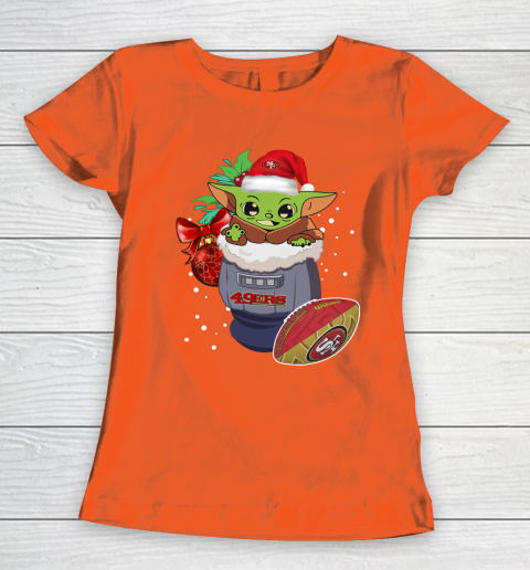 San Francisco 49ers Christmas Baby Yoda Star Wars Funny Happy NFL Women's T-Shirt 5