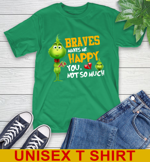 MLB Atlanta Braves Makes Me Happy You Not So Much Grinch Baseball Sports T-Shirt 7