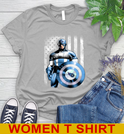 Tennessee Titans NFL Football Captain America Marvel Avengers American Flag Shirt Women's T-Shirt 5
