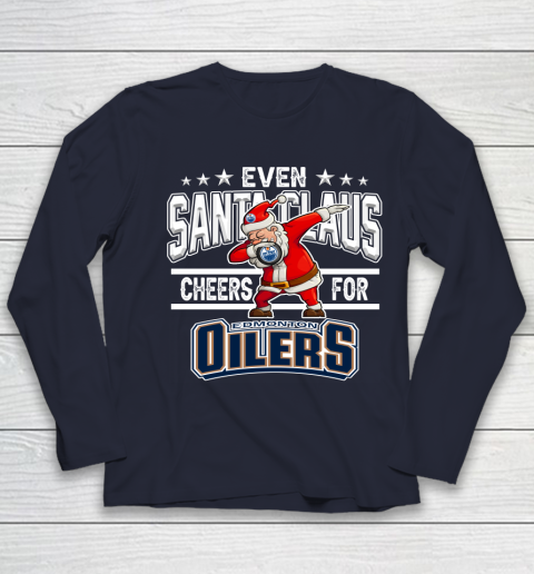Edmonton Oilers Even Santa Claus Cheers For Christmas NHL Youth Long Sleeve 3 Edmonton Oilers Even Santa Claus Cheers For Christmas NHL Youth Long Sleeve - Image 3