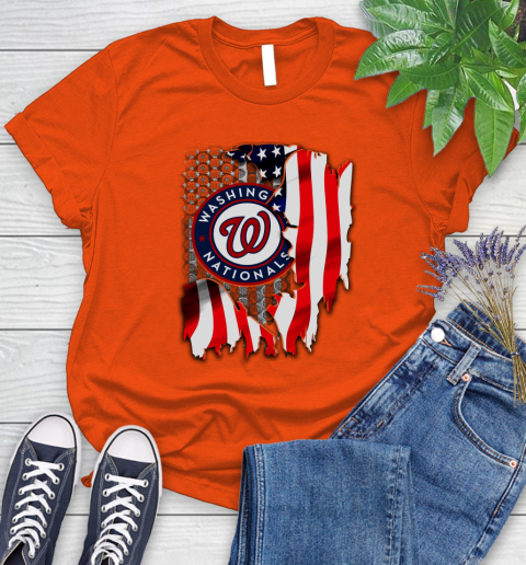 Washington Nationals MLB Baseball American Flag Women's T-Shirt 3
