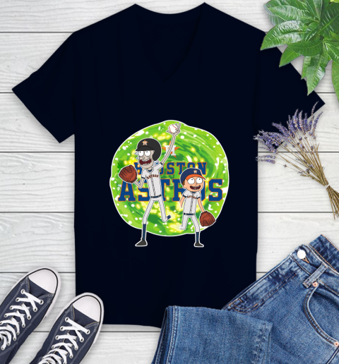 MLB Houston Astros Rick And Morty Baseball Sports Women's V-Neck T-Shirt 3