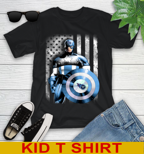 Tennessee Titans NFL Football Captain America Marvel Avengers American Flag Shirt Youth T-Shirt