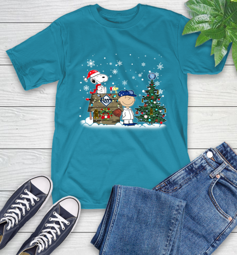 MLB Tampa Bay Rays Snoopy Charlie Brown Christmas Baseball Commissioner's Trophy T-Shirt 9
