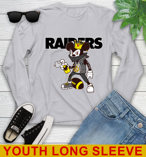 Oakland Raiders NFL Football Mickey Peace Sign Sports Youth Long Sleeve 6