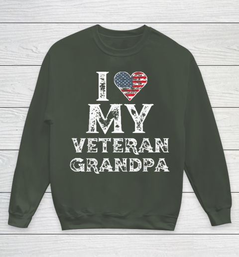 I Love My Veteran Grandpa Vintage Veteran's Day Youth Sweatshirt 8