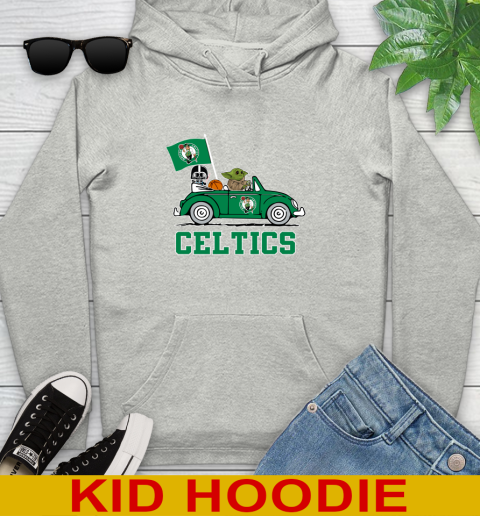 NBA Basketball Boston Celtics Darth Vader Baby Yoda Driving Star Wars Shirt Youth Hoodie