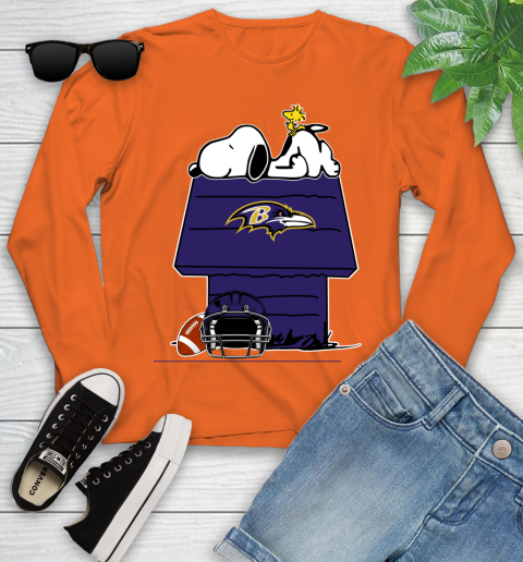 Baltimore Ravens NFL Football Snoopy Woodstock The Peanuts Movie Youth Long Sleeve 4