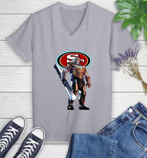 NFL Thanos Gauntlet Avengers Endgame Football San Francisco 49ers Women's V-Neck T-Shirt 4