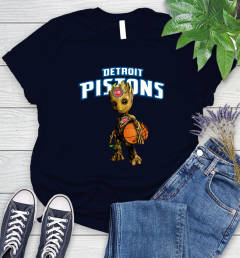 Detroit Pistons NBA Basketball Groot Marvel Guardians Of The Galaxy Women's T-Shirt 3
