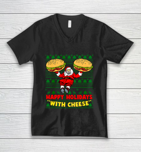 Happy Holidays With Cheese Christmas cheeseburger Xmas Gift Ugly V-Neck T-Shirt