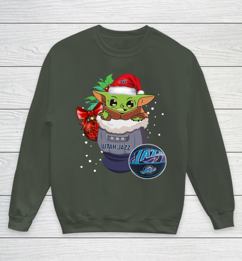 Utah Jazz Christmas Baby Yoda Star Wars Funny Happy NBA Youth Sweatshirt 10