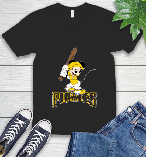 MLB Baseball Pittsburgh Pirates Cheerful Mickey Mouse Shirt V-Neck T-Shirt