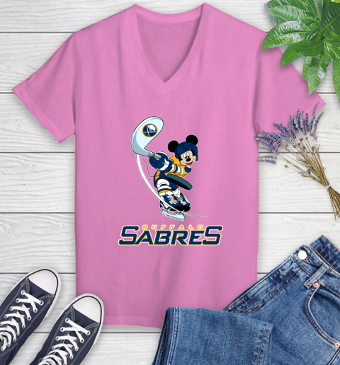 NHL Hockey Buffalo Sabres Cheerful Mickey Mouse Shirt Women's V-Neck T-Shirt 12