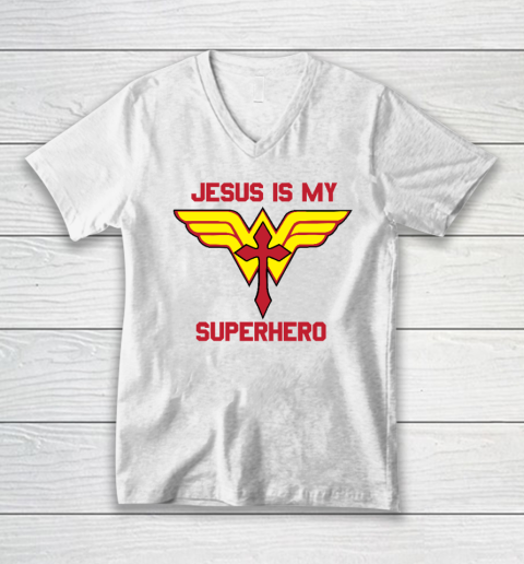 Jesus is my Superhero Christian V-Neck T-Shirt