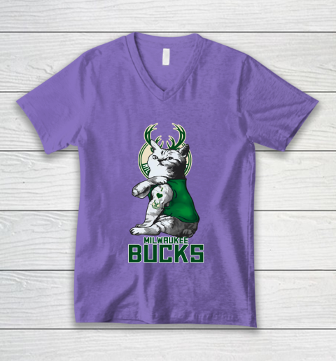 NBA Basketball My Cat Loves Milwaukee Bucks V-Neck T-Shirt 8