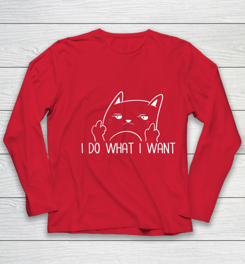 I Do What I Want Funny Adult Humour Cat Middle Finger Meme Youth Long Sleeve 8