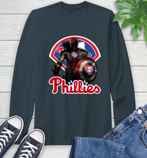 MLB Captain America Thor Spider Man Hawkeye Avengers Endgame Baseball Philadelphia Phillies Long Sleeve T-Shirt 8