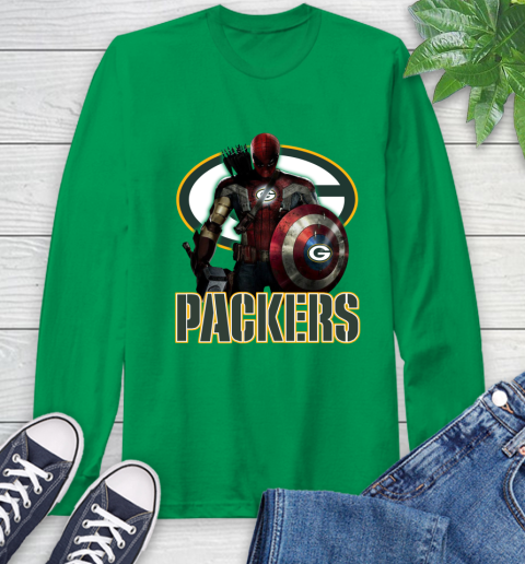 NFL Captain America Thor Spider Man Hawkeye Avengers Endgame Football Green Bay Packers Long Sleeve T-Shirt 7