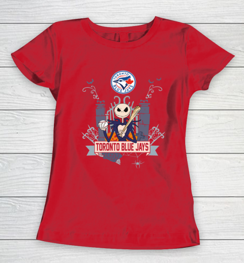 MLB Toronto Blue Jays Baseball Jack Skellington Halloween Women's T-Shirt 9