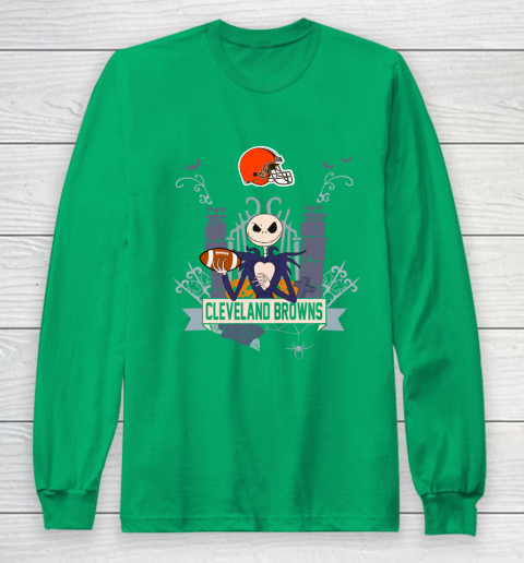 NFL Cleveland Browns Football Jack Skellington Halloween Long Sleeve T-Shirt 4