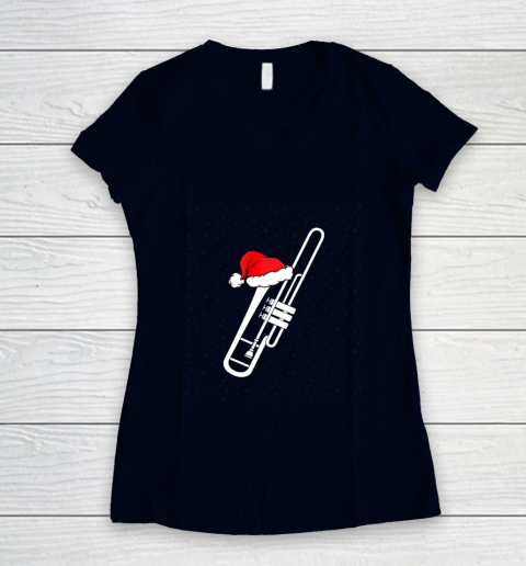 Christmas Gift Trombone Santa Trombone Funny Xmas Pajama Women's V-Neck T-Shirt - Image 3