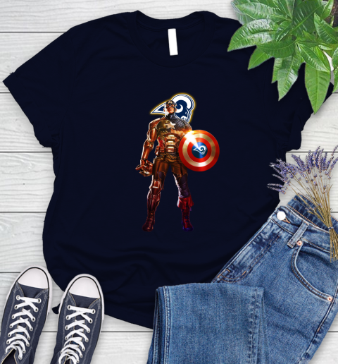 NFL Captain America Marvel Avengers Endgame Football Sports Los Angeles Rams Women's T-Shirt 3
