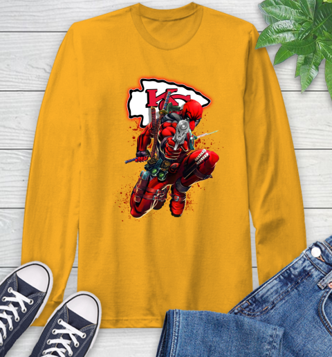 NFL Deadpool Marvel Comics Sports Football Kansas City Chiefs Long Sleeve T-Shirt 3