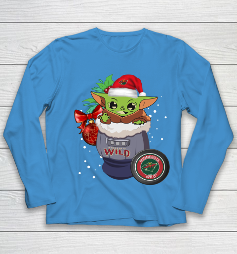 Minnesota Wild Christmas Baby Yoda Star Wars Funny Happy NHL Youth Long Sleeve 7