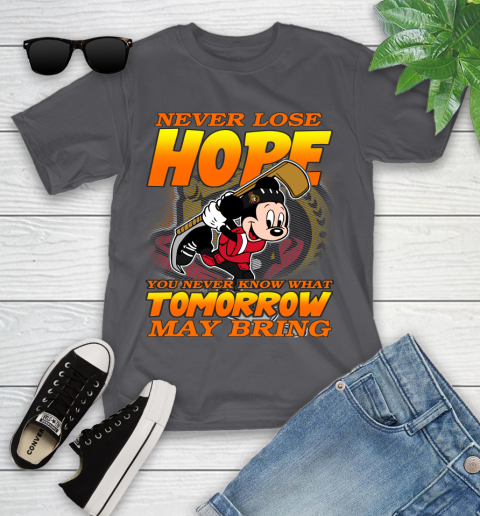 Ottawa Senators NHL Hockey ootball Mickey Disney Never Lose Hope Youth T-Shirt 6