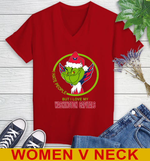 Washington Capitals NHL Christmas Grinch I Hate People But I Love My Favorite Hockey Team Women's V-Neck T-Shirt 12