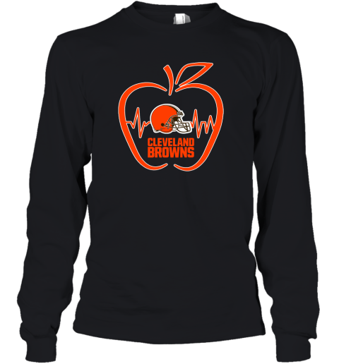 Apple Heartbeat Teacher Symbol Cleveland Browns Youth Long Sleeve