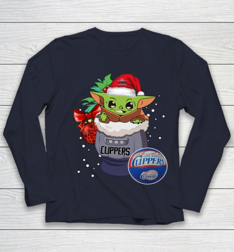 LA Clippers Christmas Baby Yoda Star Wars Funny Happy NBA Youth Long Sleeve 3