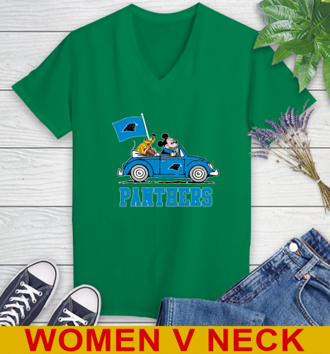 NFL Football Carolina Panthers Pluto Mickey Driving Disney Shirt Women's V-Neck T-Shirt 6