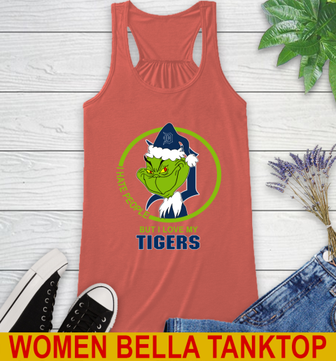 Detroit Tigers MLB Christmas Grinch I Hate People But I Love My Favorite Baseball Team Racerback Tank 4