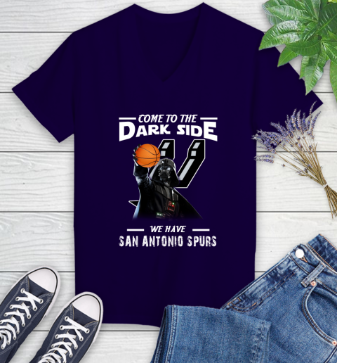 NBA Come To The Dark Side We Have San Antonio Spurs Star Wars Darth Vader Basketball Women's V-Neck T-Shirt 3