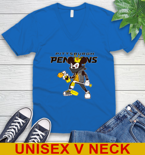 Pittsburgh Penguins NHL Hockey Mickey Peace Sign Sports V-Neck T-Shirt - Image 7