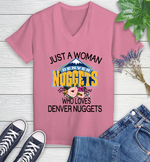 NBA Just A Woman Who Loves Denver Nuggets Basketball Sports Women's V-Neck T-Shirt 8