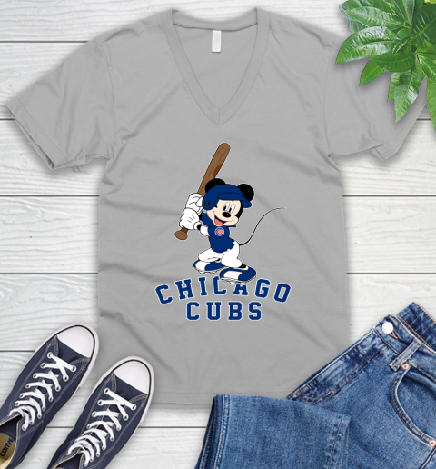 MLB Baseball Chicago Cubs Cheerful Mickey Mouse Shirt V-Neck T-Shirt 4