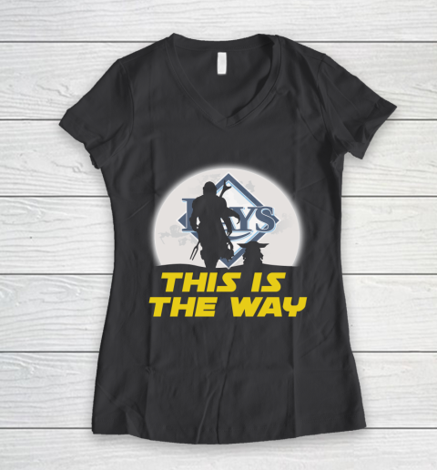 Tampa Bay Rays MLB Baseball Star Wars Yoda And Mandalorian This Is The Way Women's V-Neck T-Shirt 6